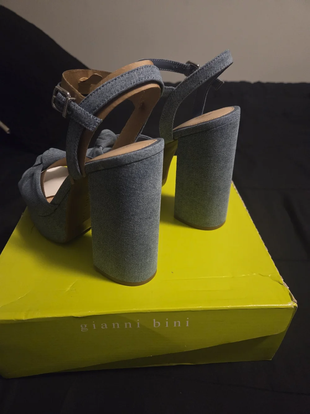 Gianni Bini Blue Denim Platform Block Heel Sandals
